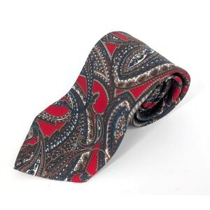 Halston Vintage Red Paisley Silk Wide Tie Heritage Old Money Designer Classic
